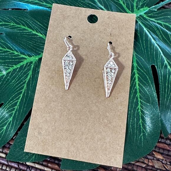 BOGO FREE TRIANGLE CRYSTAL DROP ROSE GOLD EARRINGS - Picture 1 of 7